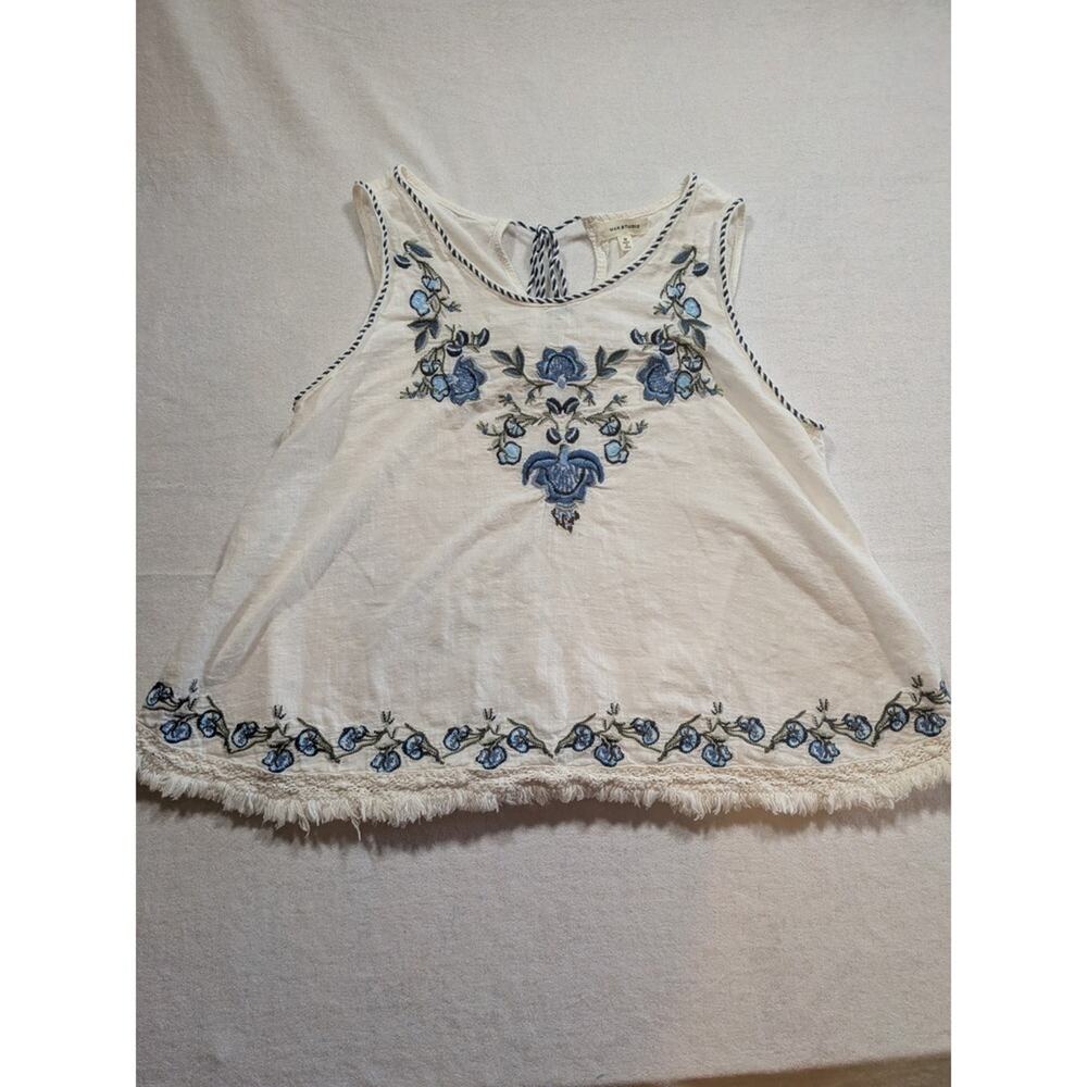 Max studio embroidered blue and white tank blouse size M